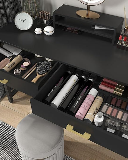 WESTREE Computer Gaming Desk Office - Study Writing Desk with Drawer for Teen, Bedroom Makeup Desk Home Office with Storage Shelf, Height Monitor Stand - LeafyLoom