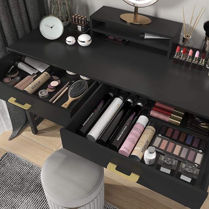 WESTREE Computer Gaming Desk Office - Study Writing Desk with Drawer for Teen, Bedroom Makeup Desk Home Office with Storage Shelf, Height Monitor Stand - LeafyLoom