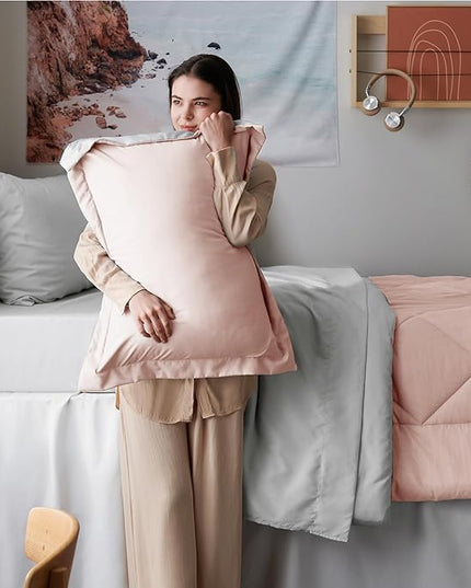 Bedsure Blush Pink Twin XL Comforter Set with Sheets - 5 Pieces Reversible Twin XL Bed in a Bag for College, Twin XL Bedding Set with Comforters, Sheets, Pillowcase & Sham - LeafyLoom