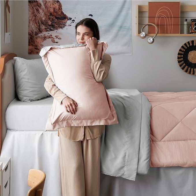 Bedsure Blush Pink Twin XL Comforter Set with Sheets - 5 Pieces Reversible Twin XL Bed in a Bag for College, Twin XL Bedding Set with Comforters, Sheets, Pillowcase & Sham - LeafyLoom