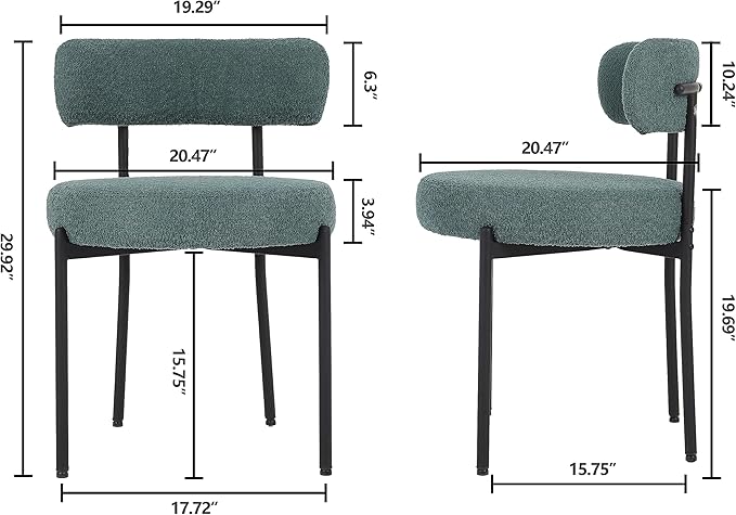 EDWELL Green Dining Chairs Set of 4, Modern Upholstered Dining Room Chairs with Thick Cushion, Curved Backrest Kitchen Chairs Boucle Chair for Dining Room, Living Room - LeafyLoom