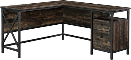 Sauder Steel River L-Shaped Desk, L: 59.84" x W: 57.32" x H: 29.53", Carbon Oak Finish - LeafyLoom
