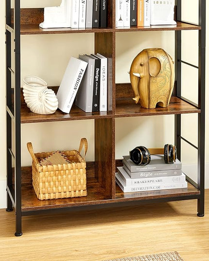 VASAGLE Industrial 8-Compartment Bookshelf, 4-Tier Bookcase with 8 Open Slots, Display Storage Rack, for Office, Living Room, Bedroom, 31.5 x 13 x 58.7 Inches, Rustic Brown and Black ULLS105B01 - LeafyLoom