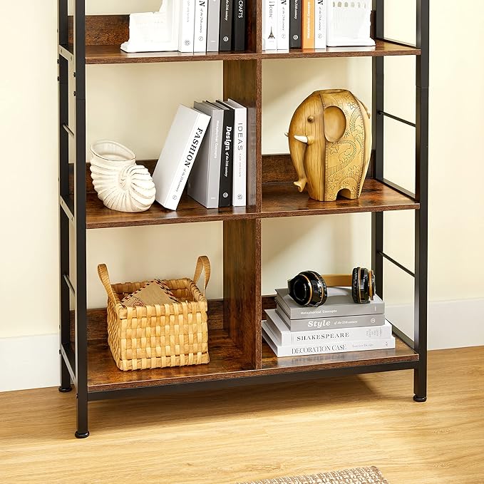 VASAGLE Industrial 8-Compartment Bookshelf, 4-Tier Bookcase with 8 Open Slots, Display Storage Rack, for Office, Living Room, Bedroom, 31.5 x 13 x 58.7 Inches, Rustic Brown and Black ULLS105B01 - LeafyLoom