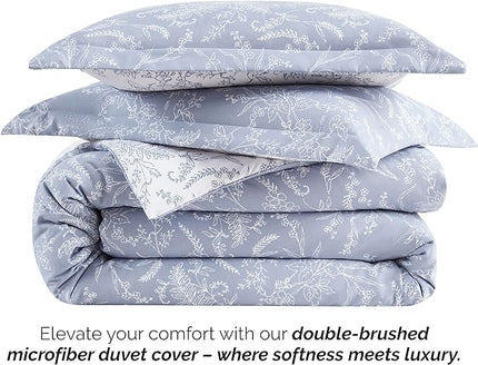 Southshore Fine Living, Inc. Full/Queen Comforter Set, Down Alternative Floral Comforter with Matching Shams, Reversible Print is 2 Colors in 1, Fits Queen & Full Beds, Winter Brush Blue/White - LeafyLoom
