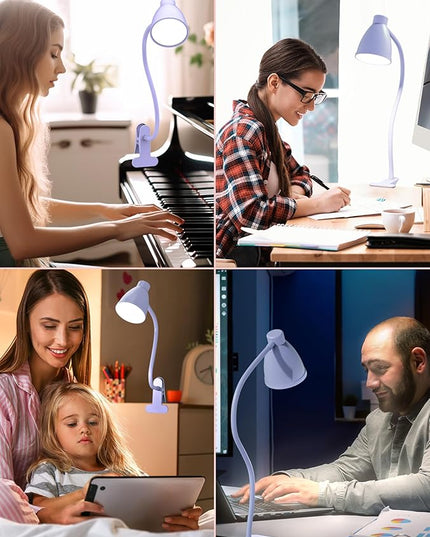 BOHON Desk Lamp with Clamp, 10W 38 LED Clip on Light, 3 Color 10 Brightness Auto Off Timer, Flexible Gooseneck Clip Lamp, Desk Lights for Office Home Bed Bedside Reading, Lilac Purple - LeafyLoom