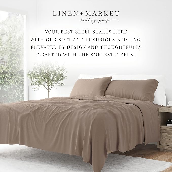 Linen Market Bed Sheets for King Size Bed (Taupe) - Sleep Better Than Ever with These Soft and Cooling King Sheets - Deep Pocket Fits 16" Thick Beds - 4 Piece King Sheet Set - LeafyLoom