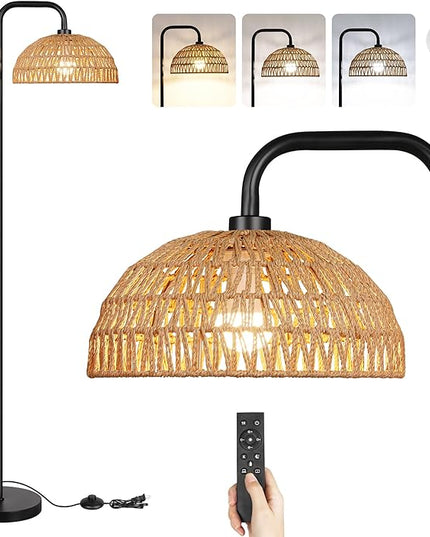 PARTPHONER Rattan Floor Lamp, 68'Standing Lamp for Living Room with 3 Color Temperatures Adjustable Tall Reading Lamp for Bedroom Office, Bulb Include - LeafyLoom