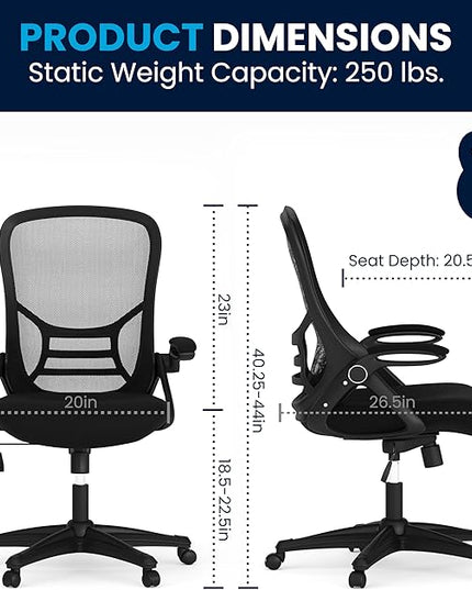 Flash Furniture Porter High Back Black Mesh Ergonomic Swivel Office Chair with Black Frame and Flip-up Arms - LeafyLoom