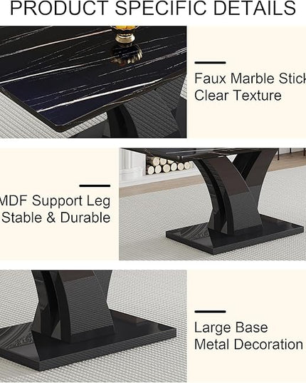 NicBex 63Inch Rectangular Dining Table,Modern Kitchen Table with Black Imitation Marble Tabletop and Black MDF Legs for 6 to 8,Large Dining Room Table for Kitchen,Meeting Living Room,Easy Clean,Black - LeafyLoom