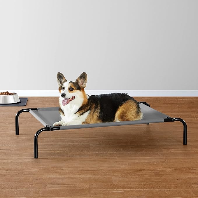 Amazon Basics Breathable Cooling Elevated Dog Bed with Durable Metal Frame, Medium, 43 x 26 x 7.5 Inch, Grey AmazonBasics