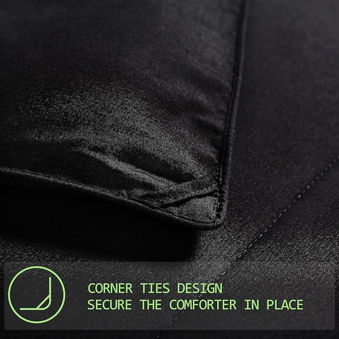 AMGUI King Comforter Set 3 Pieces - Goose Down Alternative with 2 Pillow Shams - Extra Thick - Soft and Comfortable - Machine Washable (King,Black) - LeafyLoom