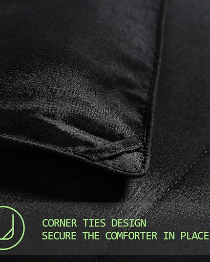 AMGUI Queen Comforter Set 3 Pieces - Goose Down Alternative with 2 Pillow Shams - Extra Thick - Soft and Comfortable - Machine Washable (Queen,Black) - LeafyLoom