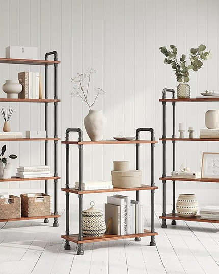 Barnyard Designs Rustic Industrial Bookshelf - Real Pine Wood with Sturdy Metal Frame - Tier Bookcase for Displaying Decor - No Tools Required Assembly (5-Shelf) - LeafyLoom