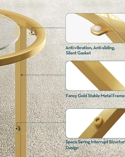 SAYGOER Round Side Table Small Gold End Table for Small Spaces Narrow Couch Night Stand Modern Bedside Table with Gold Frame for Bedroom Living Room, Easy Assembly - LeafyLoom