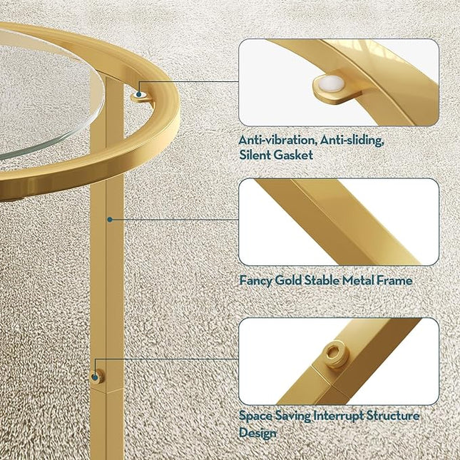 SAYGOER Round Side Table Small Gold End Table for Small Spaces Narrow Couch Night Stand Modern Bedside Table with Gold Frame for Bedroom Living Room, Easy Assembly - LeafyLoom