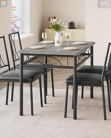 Kitchen Table and Chairs for 4, Dining Table Set for 4 with Upholstered Chairs, Kitchen Table Set Metal and Wood Rectangular Dining Table Set for Small Space, Apartment, Breakfast, Retro Gray - LeafyLoom