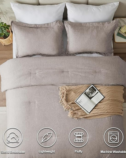 CozyLux King Size Comforter Set - 3 Pieces Linen Soft Luxury Cationic Dyeing Bedding Comforter for All Season, Breathable Lightweight Fluffy Boho Bed Sets with 1 Comforter and 2 Pillow Shams - LeafyLoom