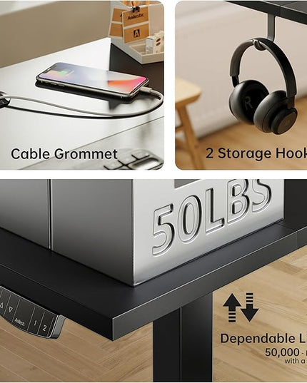 Standing Desk with 2 Drawers, Adjustable Height Electric Desk with Storage, 63 x 24 Inches Sit Stand Up Computer Table for Work Office Home, Black - LeafyLoom