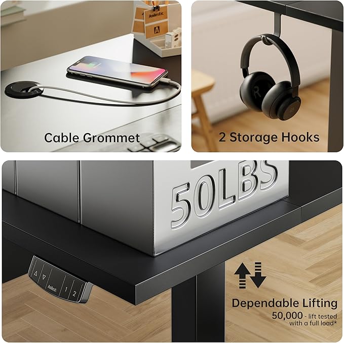 Standing Desk with 2 Drawers, Adjustable Height Electric Desk with Storage, 48 x 24 Inches Sit Stand Up Computer Table for Work Office Home, Black - LeafyLoom