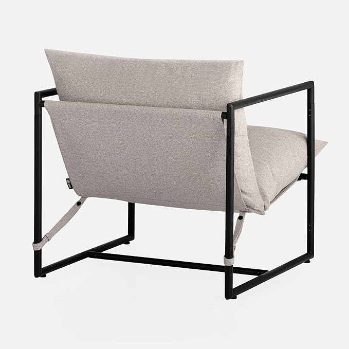 ZINUS Aidan Sling Accent Chair / Metal Framed Armchair with Shredded Foam Cushioning, Oatmeal - LeafyLoom