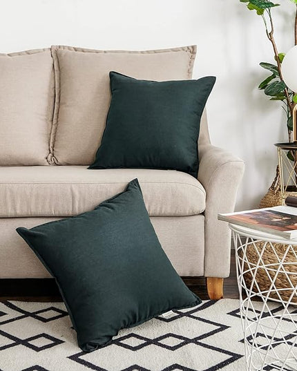 Jeanerlor Set of 2 20"x20" Pillowcase Cousion Cover Decor Cotton Linen with Unique Design to Embellish Balcony/Reception,(50 x 50cm), Dark Green - LeafyLoom