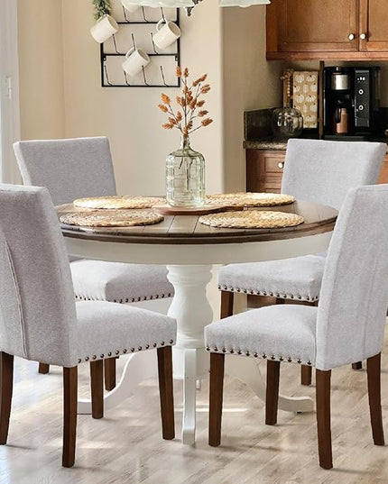 COLAMY Upholstered Parsons Dining Chairs Set of 4, Fabric Dining Room Kitchen Side Chair with Nailhead Trim and Wood Legs - Light Grey - LeafyLoom