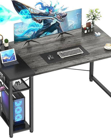 47.2'' Gaming Desk, 47 Inches Computer Desk with Storage, Small Desk for Small Space, Simple Study Student Writing Desk, Laptop Table for Home Office, Grey and Black - LeafyLoom