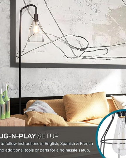 Catalina Lighting 24289-000 Modern Floor Lamp with Caged Shade for Office, Living Room, Dorm or Bedroom, Smart Home Compatible, Bulb Not Included, 60", Black - LeafyLoom