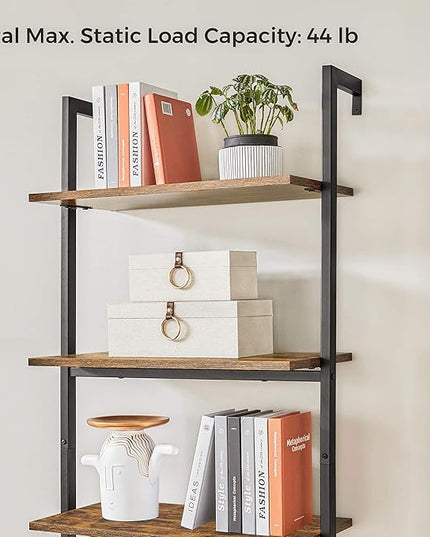 VASAGLE Industrial Ladder Shelf, 6-Tier Bookshelf, Wall Shelf for Living Room, Office, Kitchen, Bedroom, 23.6 x 11.8 x 80.6 Inches, Rustic Brown and Black ULLS103B01 - LeafyLoom