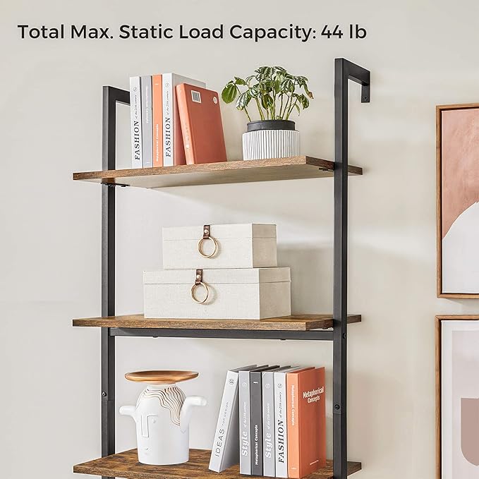 VASAGLE Industrial Ladder Shelf, 6-Tier Bookshelf, Wall Shelf for Living Room, Office, Kitchen, Bedroom, 23.6 x 11.8 x 80.6 Inches, Rustic Brown and Black ULLS103B01 - LeafyLoom