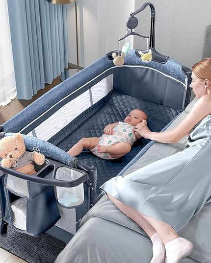 BabyBond Baby Bassinet Bedside Crib, Pack and Play with Sheet, Diaper Changing Table and Music Mobile from Newborn to Toddles, Portable Large Playard - LeafyLoom