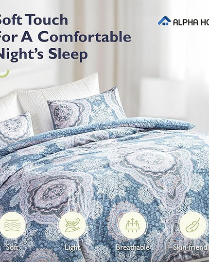 ALPHA HOME King Size Comforter Set, All Season Bedding Comforter Set, Comfortable Fluffy Floral Comforter Set with Cotton Fabric (1 Comforter, 2 Pillowcases) - LeafyLoom