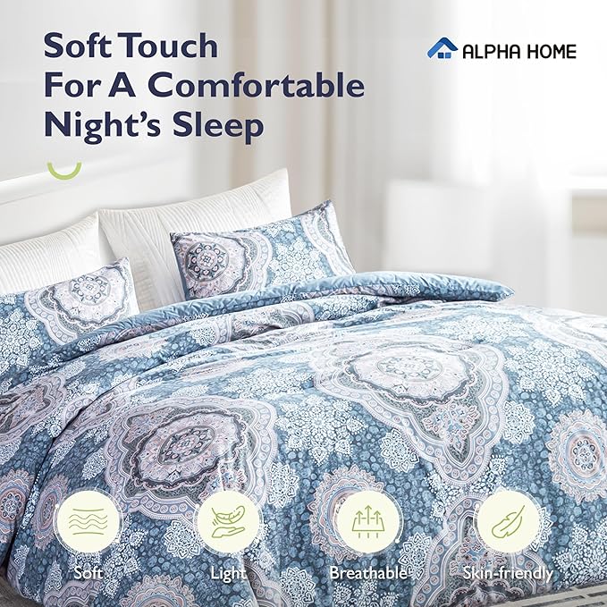 ALPHA HOME King Size Comforter Set, All Season Bedding Comforter Set, Comfortable Fluffy Floral Comforter Set with Cotton Fabric (1 Comforter, 2 Pillowcases) - LeafyLoom