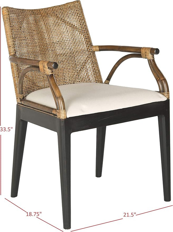 Safavieh Home Gianni Rattan Tropical Woven Arm Chair, Brown/Black - LeafyLoom