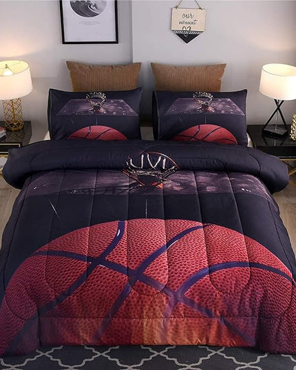 Btargot Basketball Comforter Sets Full for Boys Teens,3D Sports Basketball Bedding,Soft Microfiber Reversible Quilt with 3 Matching Pillow Shams - LeafyLoom