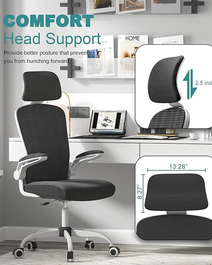 Mimoglad Office Chair, High Back Ergonomic Desk Chair with Adjustable Lumbar Support and Headrest, Swivel Task Chair with flip-up Armrests for Guitar Playing, 5 Years Warranty (Modern, Black) - LeafyLoom