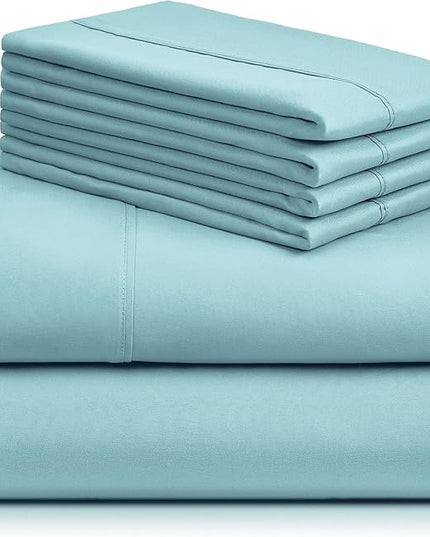 LuxClub 6 PC California King Sheet Set, Breathable Luxury Bed Sheets, Deep Pockets 18" Wrinkle Free Cooling Sheets Machine Washable Hotel Bedding Silky Soft - Aqua Cal King - LeafyLoom