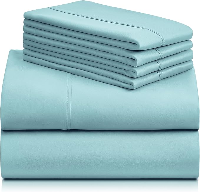 LuxClub 6 PC California King Sheet Set, Breathable Luxury Bed Sheets, Deep Pockets 18" Wrinkle Free Cooling Sheets Machine Washable Hotel Bedding Silky Soft - Aqua Cal King - LeafyLoom