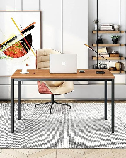 Large Table 24x55 inches Writing Computer Desk Modern Simple Study Desk Industrial Style Laptop Table for Home Office Brown Notebook Desk - LeafyLoom