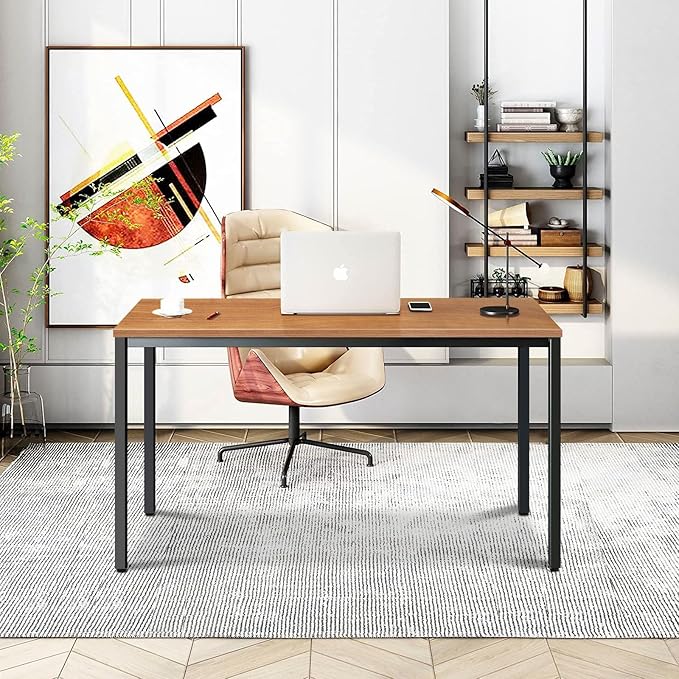 Large Table 24x55 inches Writing Computer Desk Modern Simple Study Desk Industrial Style Laptop Table for Home Office Brown Notebook Desk - LeafyLoom