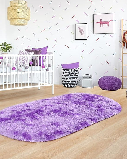 Noahas Oval Fluffy Purple Rug 2.6X5.3 Small Kids Rugs for Bedroom Girls And Boys Aesthetic,Bedside Bedroom Rug,Ultra Soft Runner Carpet Modern Shaggy Nursery Area Rugs Home Decor'' - LeafyLoom