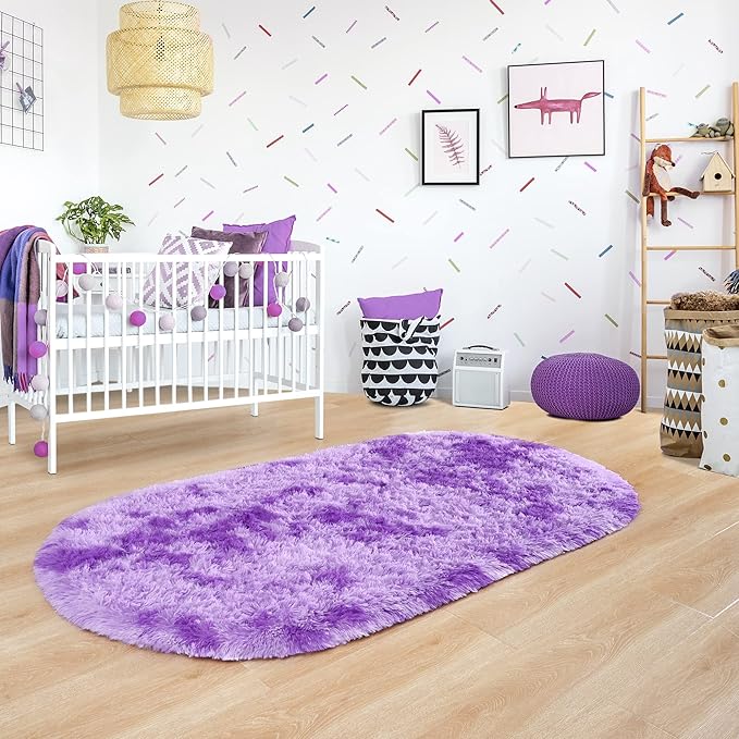 Noahas Oval Fluffy Purple Rug 2.6X5.3 Small Kids Rugs for Bedroom Girls And Boys Aesthetic,Bedside Bedroom Rug,Ultra Soft Runner Carpet Modern Shaggy Nursery Area Rugs Home Decor'' - LeafyLoom