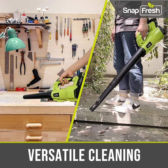 SnapFresh Cordless Leaf Blower - 180 CFM Leaf Blower with Battery & Charger, 2 Section Tubes, Free Control Speed,Lightweight, Electric Leaf Blower for Blowing Leaves, Lawn Care, Dust & Other Debris - LeafyLoom