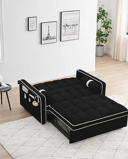 Multi-Functional Convertible Sleeper Sofa Pull Out Bed with Phone Stand and Side Pockets, 3 in 1 Futon Loveseat Couch Pullout Sofabed w/Reclining Backrest and Pillows for Living Room Office RV - LeafyLoom