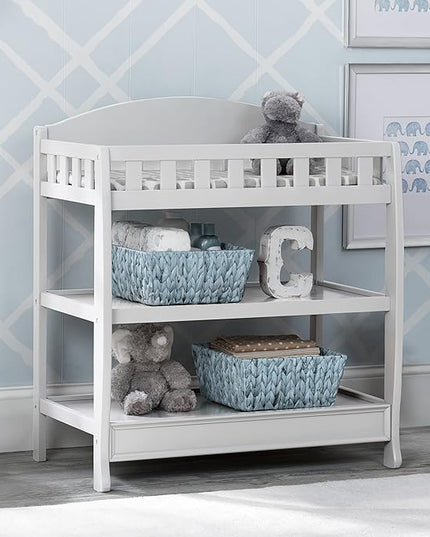 Delta Children Heartland 4-in-1 Convertible Crib Infant Changing Table with Pad + Serta Perfect Start Crib Mattress, Bianca White - LeafyLoom