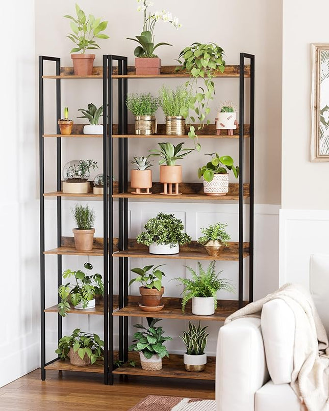 6-Tier Bookshelf, Narrow Bookcase with Open Shelves, Talll Book Shelf Coner Shelf for Living Room, Bedroom, Home Office, Study, Bathroom,11.5 x 15.7 x 72.6 Inches, Rustic Brown and Black - LeafyLoom