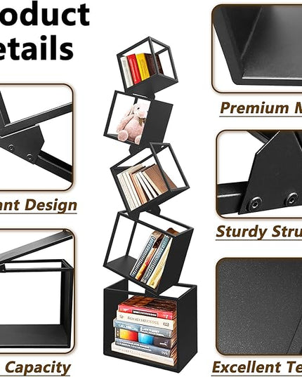 Unique Bookshelf, Book Shelves for Living Room, Geometric Bookcase, Modern Bookcase, Cool Bookshelf, Black Bookshelf, 67" Tall, Metal - LeafyLoom