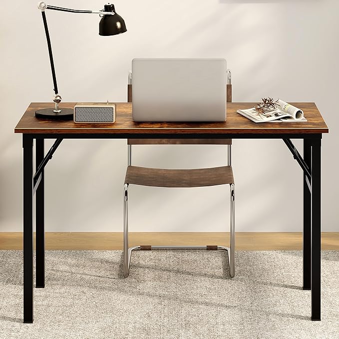 Need Office Computer Desk - 47.2L Sturdy and Heavy Duty Folding Laptop Table,Writing Table/Home Office Desk/Sewing Table,No Assembly Required,Rustic Brown AC5FB(120 * 60) - LeafyLoom