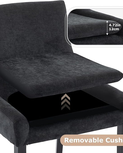 COLAMY Modern Dining Chairs Set of 4, Upholstered Corduroy Accent Side Leisure Chairs with Mid Back and Wood Legs for Living Room/Dining Room-Black - LeafyLoom